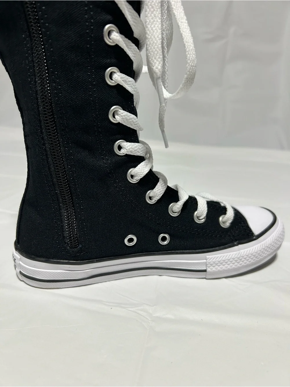 Size 13 Converse Black and White Knee-High Lace-Up Kids Sneakers